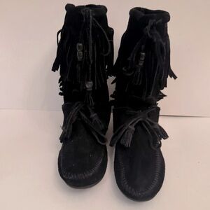 Rare Minnetonka Suede Fringe Boot - Black - Midcalf - Sz 9 - EXCELLENT CONDITION